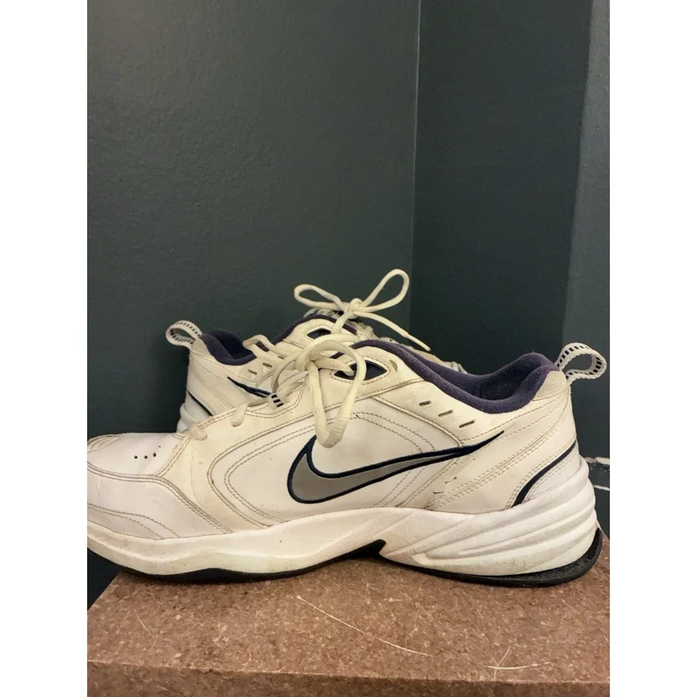 Nike Air Monarch IV Men's Training Shoes White/Navy Blue -‎ Pre-Owned